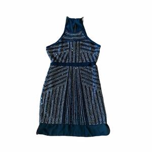 PARKER Black Beaded Sequin High Neck Mini Dress